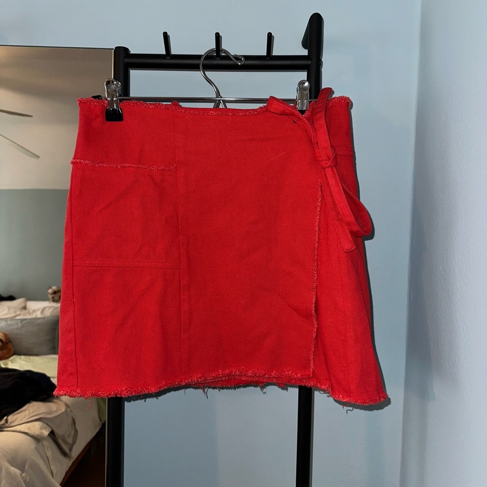 Unik Red Wrap Tie Skirt